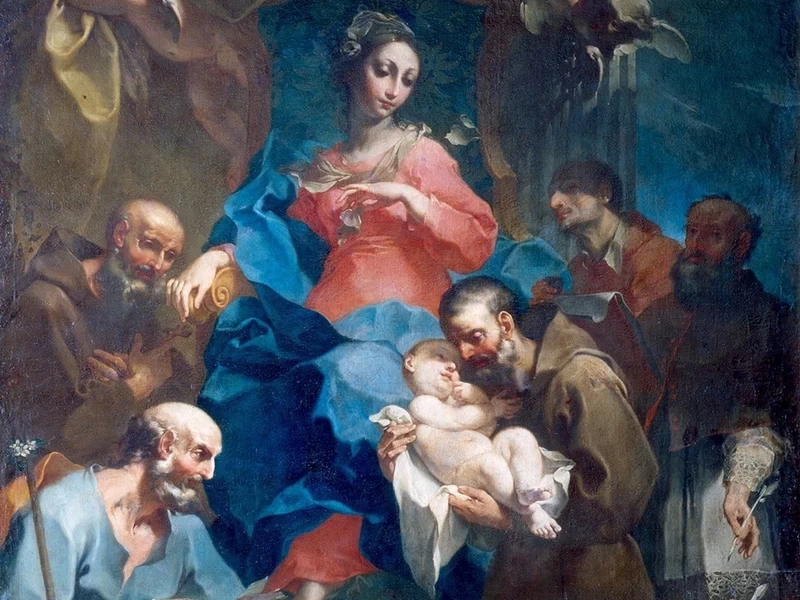 1696-	Giovanni Battista Tagliasacchi - Madonna in trono con i santi Bernardo, Carlo Borromeo, Felice da Cantelice e Giuseppe -Galleria Nazionale di Parma